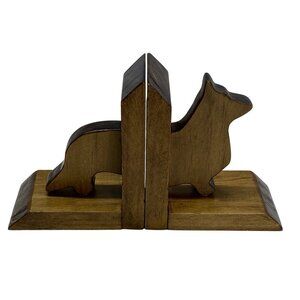 Handcrafted Solid Wood Dog-Shaped Bookends Rustic 5.5" Decorative Home Accent